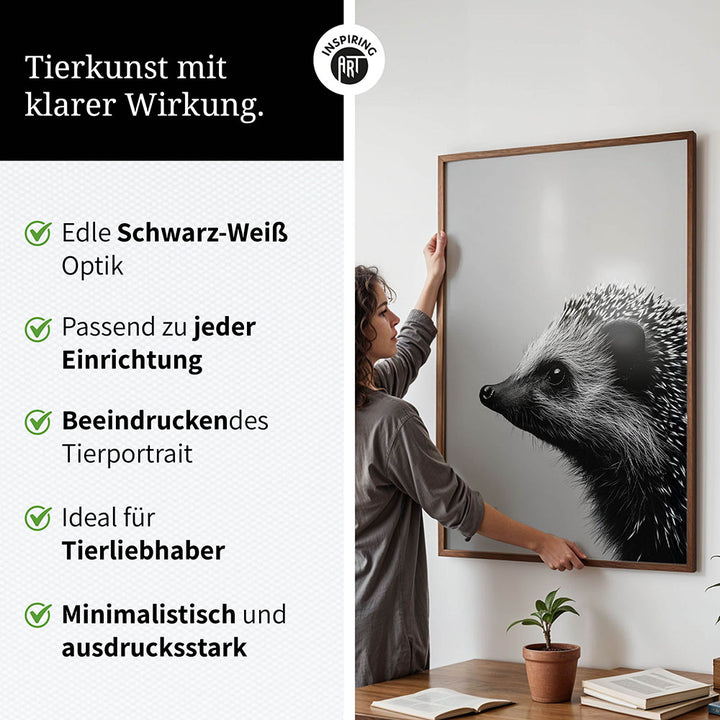 Poster: Tierporträt Igel "Fips" in Schwarz-Weiß