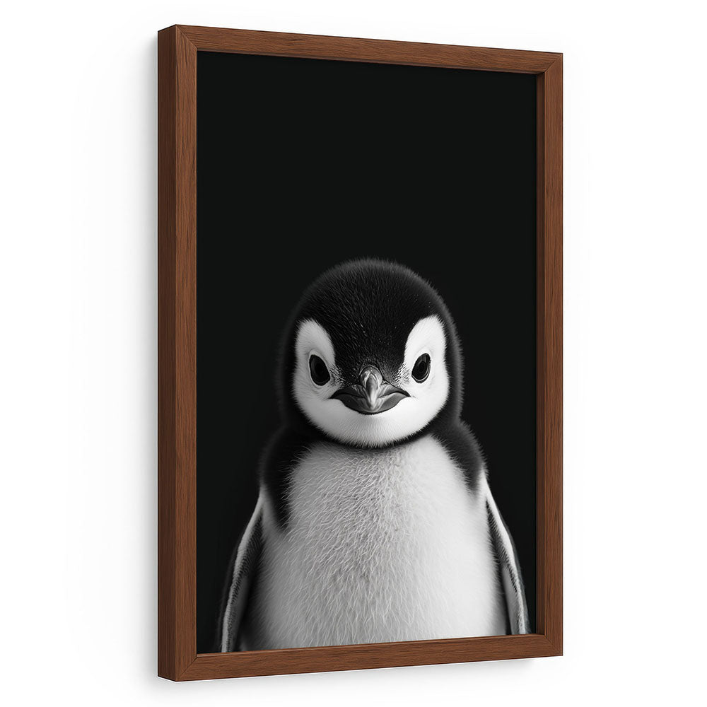 Pinguinbaby Poster mit Rahmen Schwarz Weiß