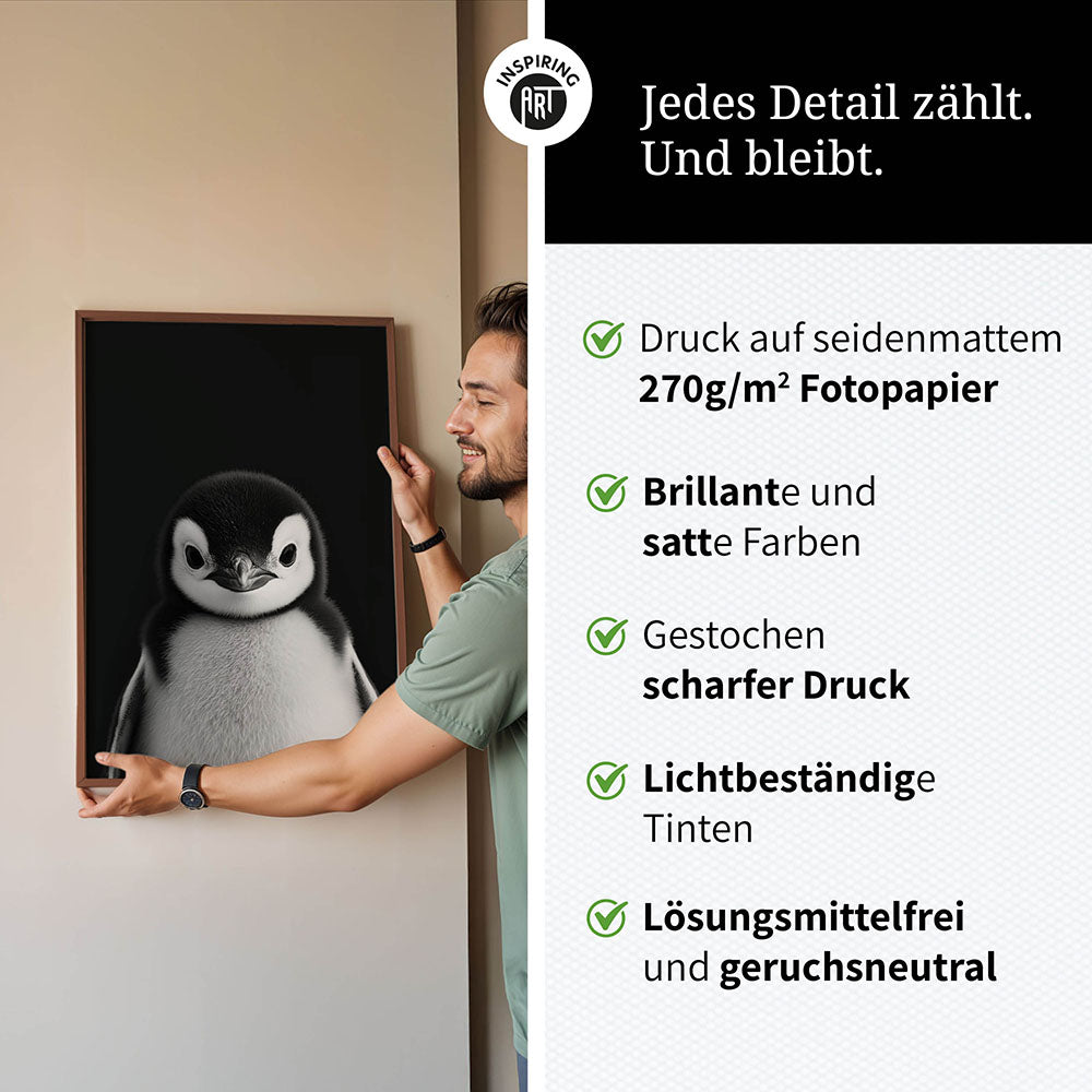 Poster: Tierporträt Pinguin "Icy" in Schwarz-Weiß