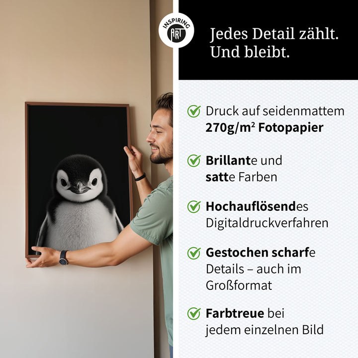 Poster: Tierporträt Pinguin "Icy" in Schwarz-Weiß