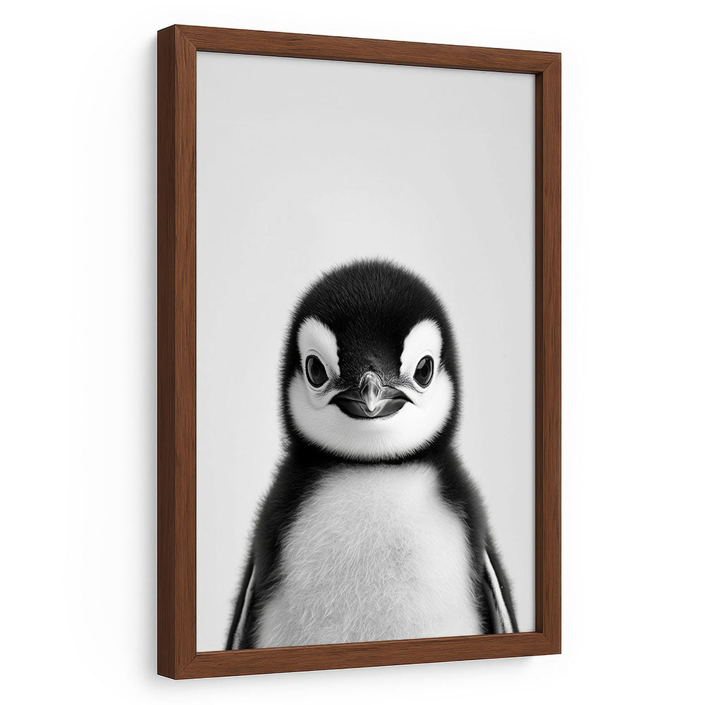 Tierposter mit Rahmen Pinguinbaby Schwarz Weiß