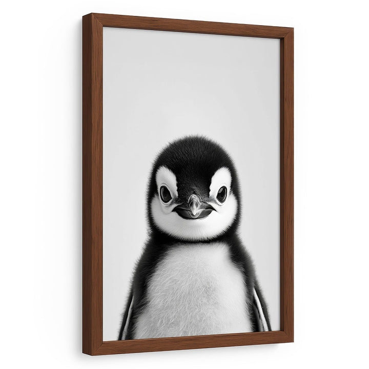 Tierposter mit Rahmen Pinguinbaby Schwarz Weiß