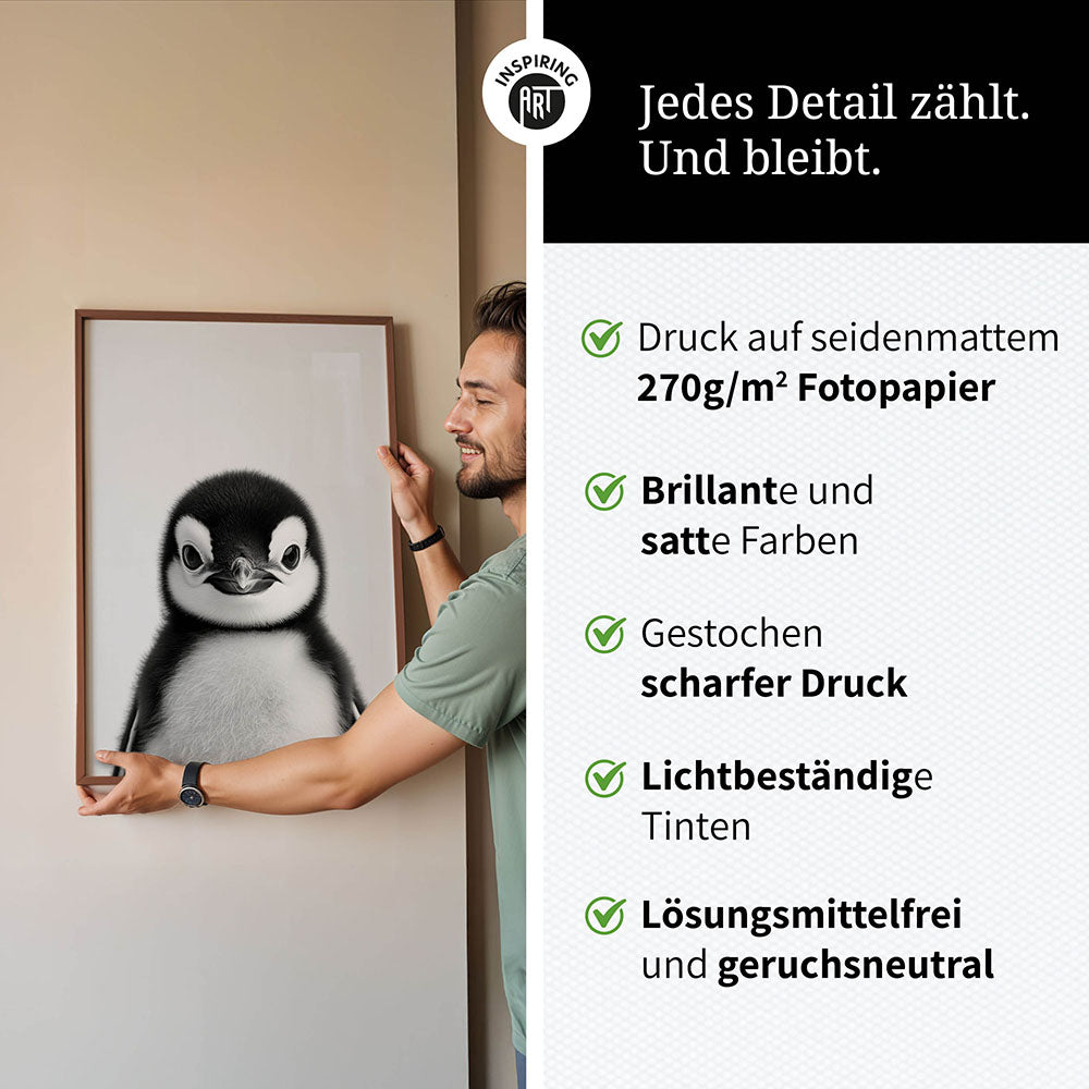 Poster: Tierporträt Pinguin "Flake" in Schwarz-Weiß