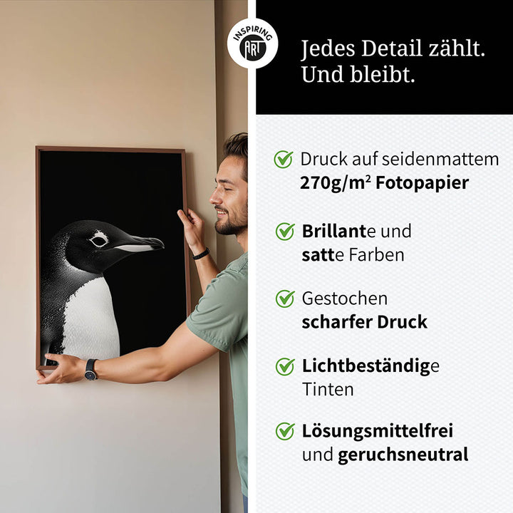 Poster: Tierporträt Pinguin "Nuka" in Schwarz-Weiß