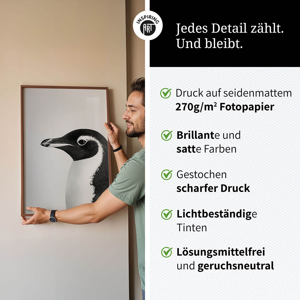 Poster: Tierporträt Pinguin "Marble" in Schwarz-Weiß