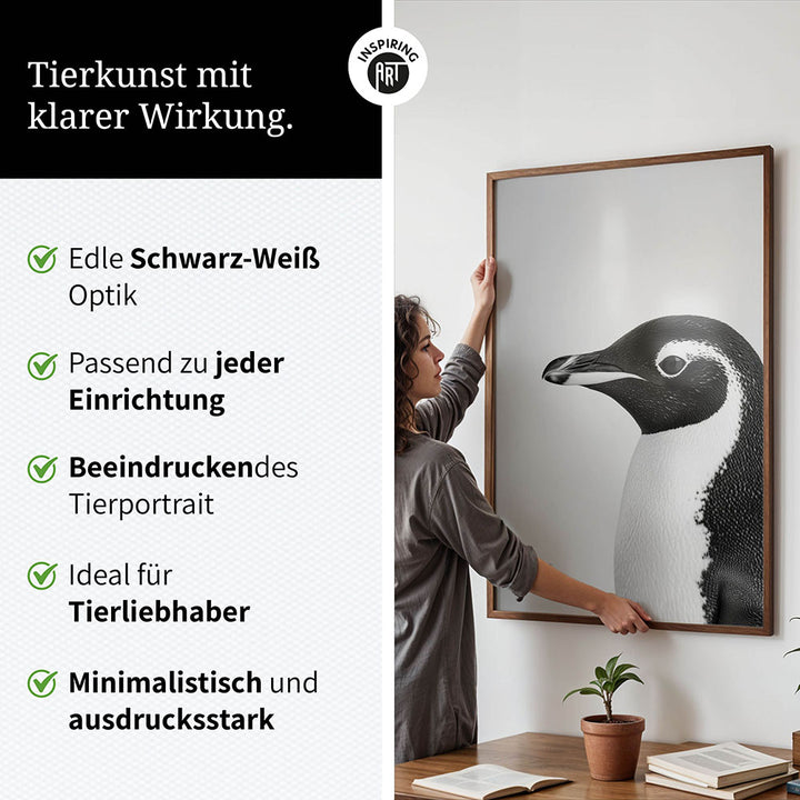 Poster: Tierporträt Pinguin "Marble" in Schwarz-Weiß