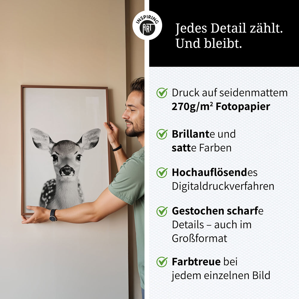 Poster: Tierporträt Reh "Hazel" in Schwarz-Weiß