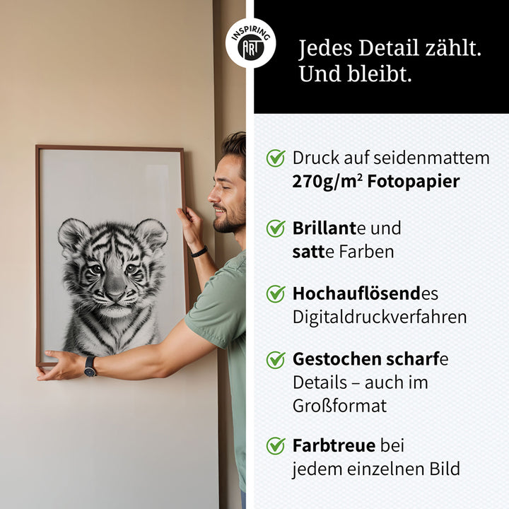 Poster: Tierporträt Tiger "Raja" in Schwarz-Weiß