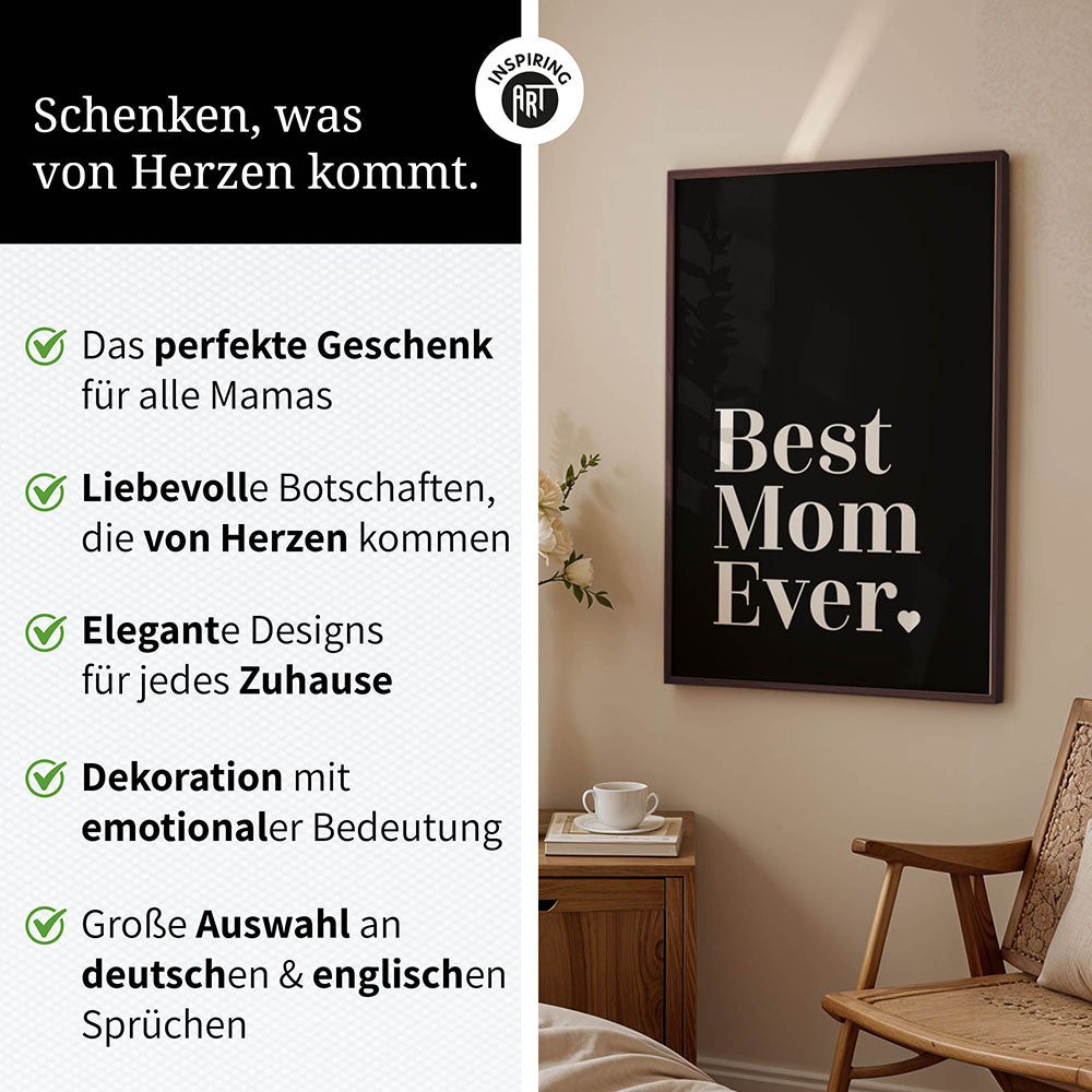 "Best mom ever" Typografie - Poster in Schwarz-Weiß