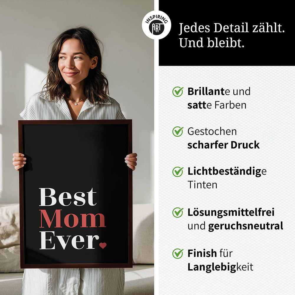 "Best mom ever" Typografie - Poster in Schwarz-Weiß-Rot