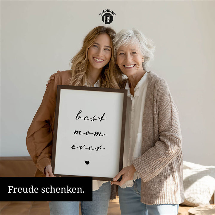 "Best mom ever" Typografie - Poster in Weiß-Schwarz