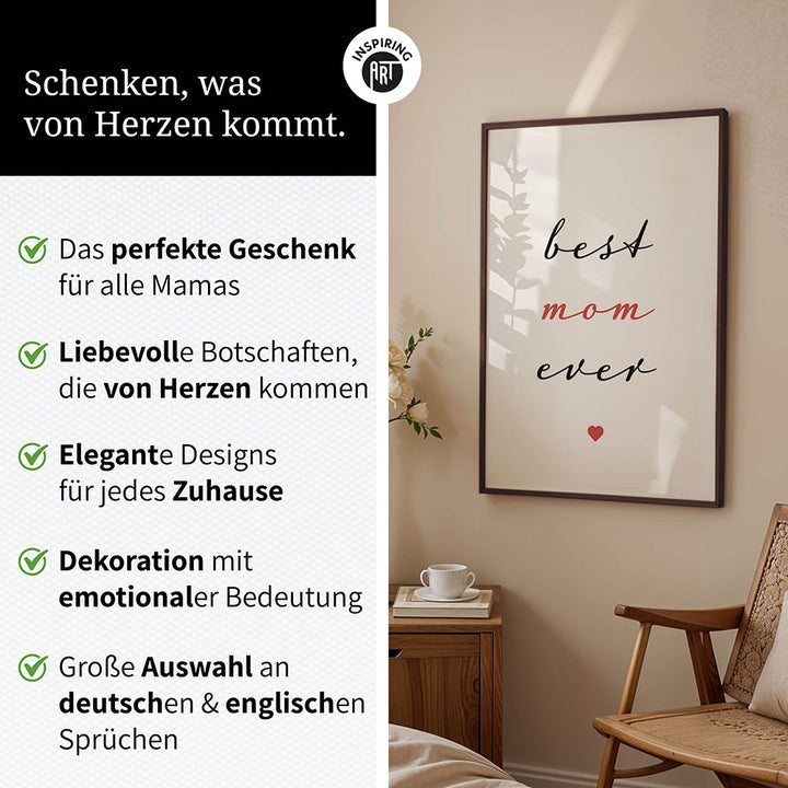 "Best mom ever" Typografie - Poster in Weiß-Schwarz-Rot