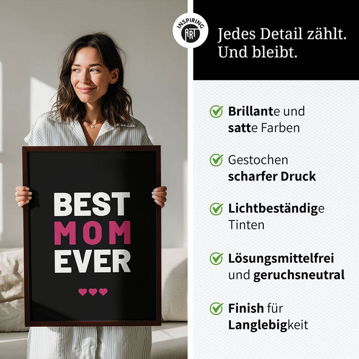 "Best mom ever" Typografie - Poster in Schwarz-Weiß-Pink