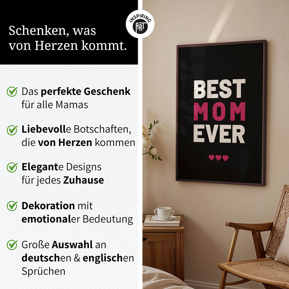 "Best mom ever" Typografie - Poster in Schwarz-Weiß-Pink