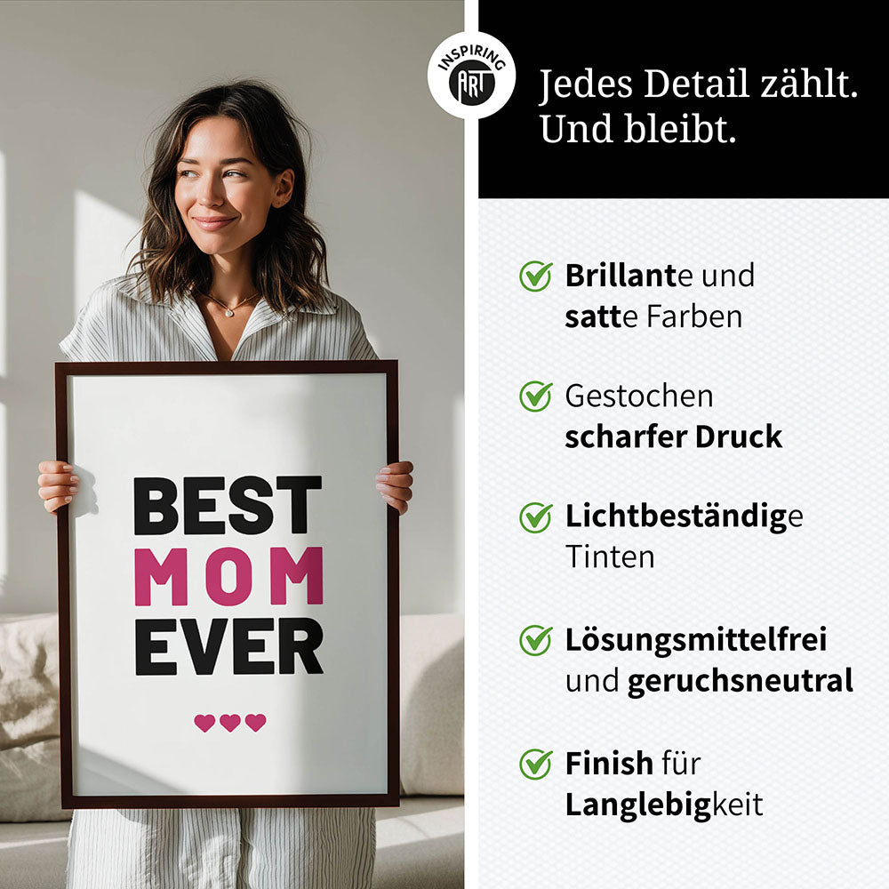 "Best mom ever" Typografie - Poster in Weiß-Schwarz-Pink
