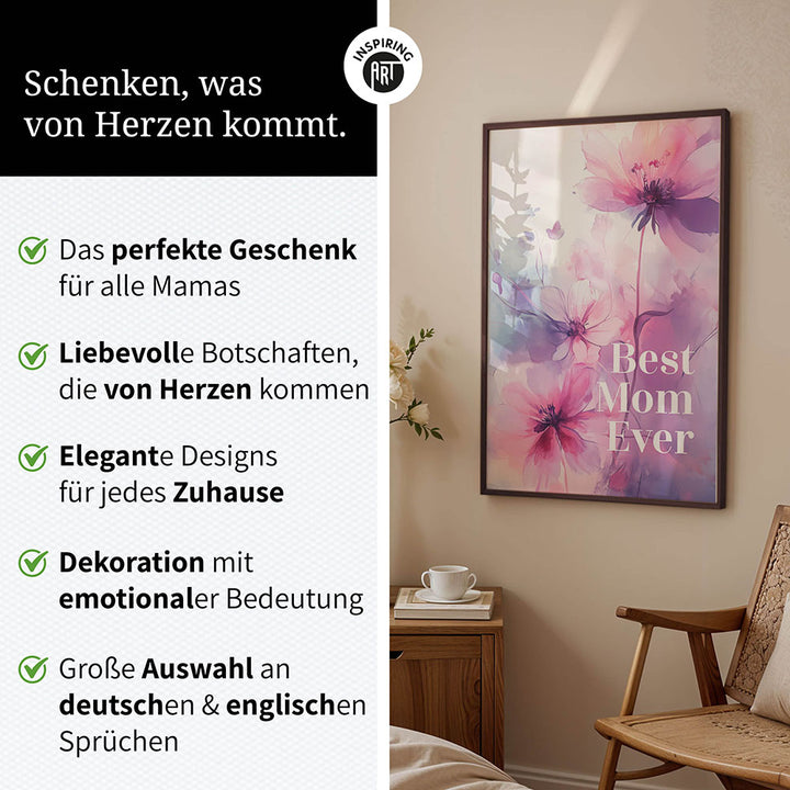 "Best mom ever" Lila Blumen - Poster bunt