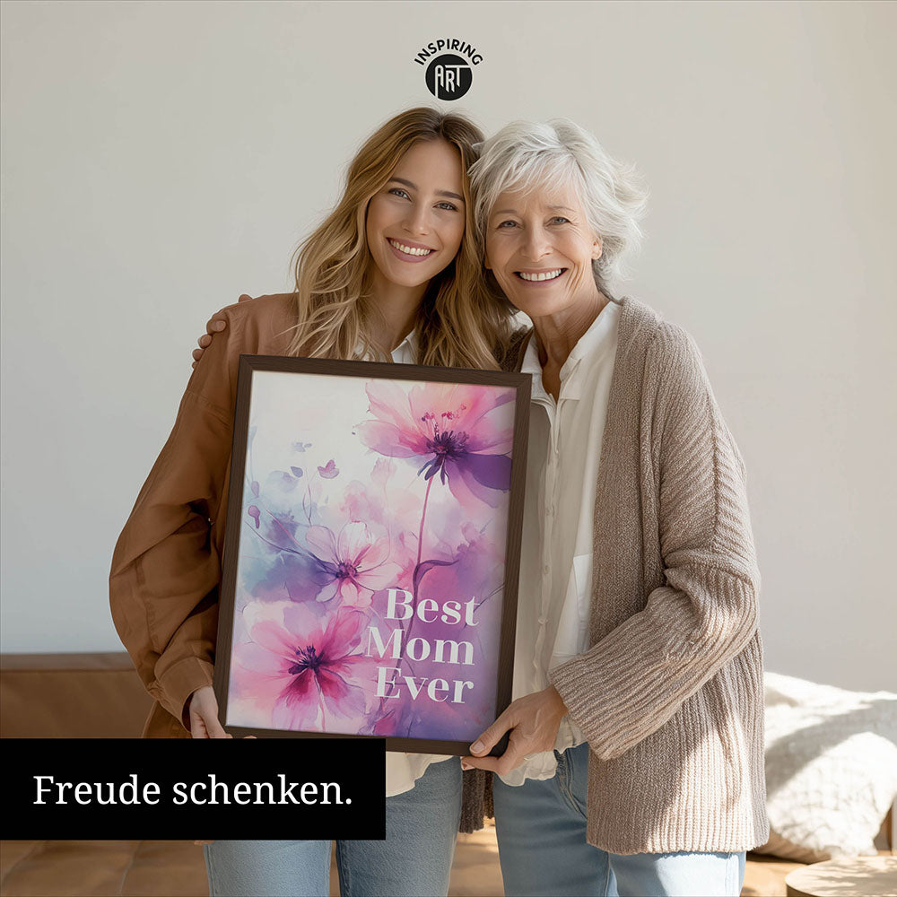 "Best mom ever" Lila Blumen - Poster bunt