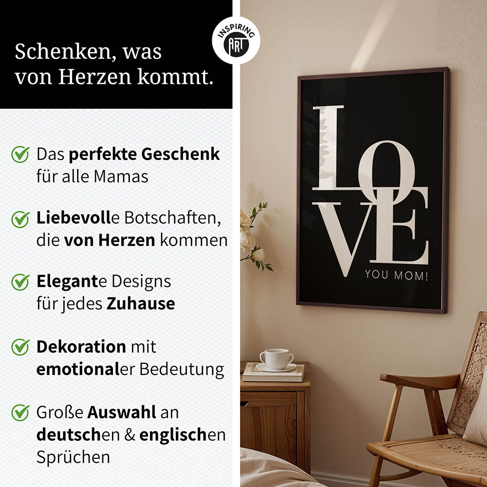 "Love you Mom" - Poster in Schwarz-Weiß