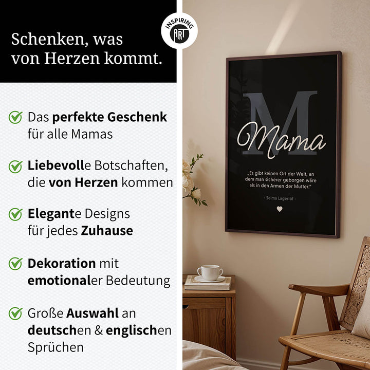 Mama-Zitat von Selma Lagerlöf - Poster in Schwarz-Weiß