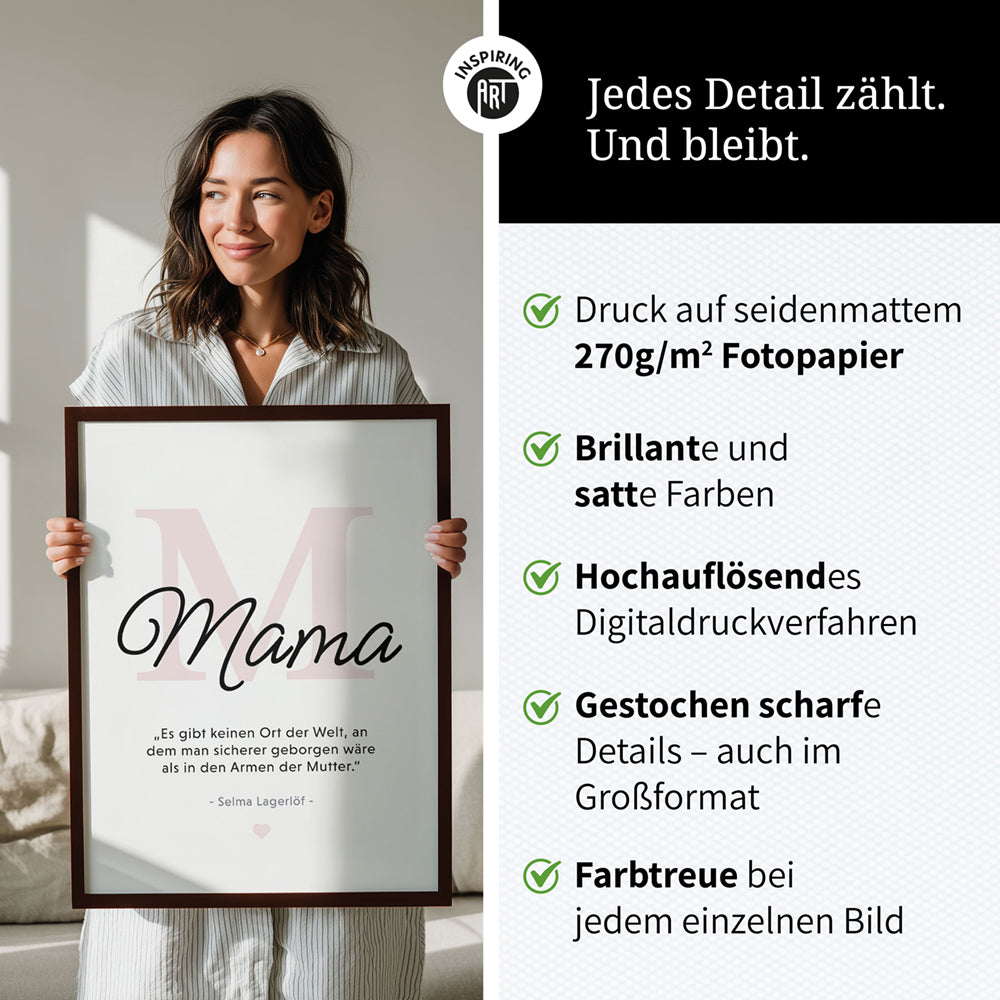 Mama-Zitat von Selma Lagerlöf - Poster in Schwarz-Weiß-Rosa