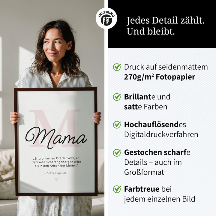 Mama-Zitat von Selma Lagerlöf - Poster in Schwarz-Weiß-Rosa