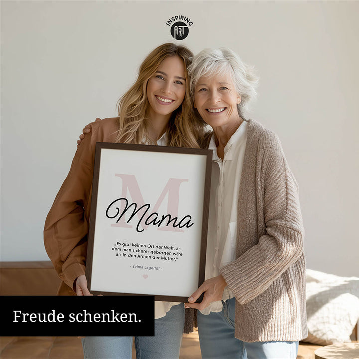 Mama-Zitat von Selma Lagerlöf - Poster in Schwarz-Weiß-Rosa