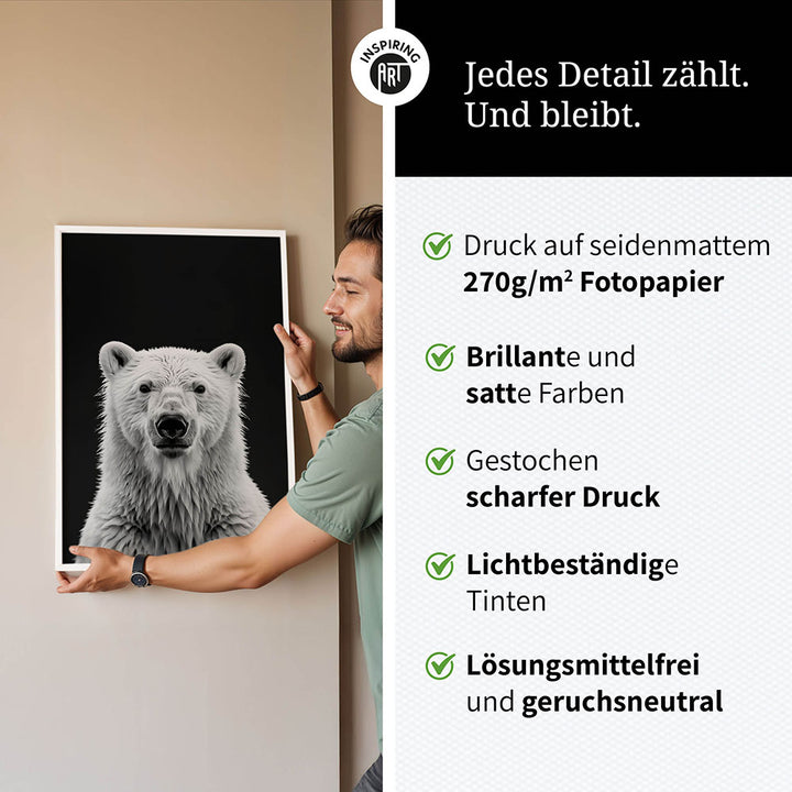 Poster: Tierporträt Eisbär "Nanuk" in Schwarz-Weiß