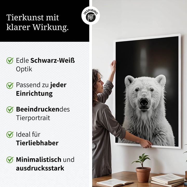 Poster: Tierporträt Eisbär "Nanuk" in Schwarz-Weiß