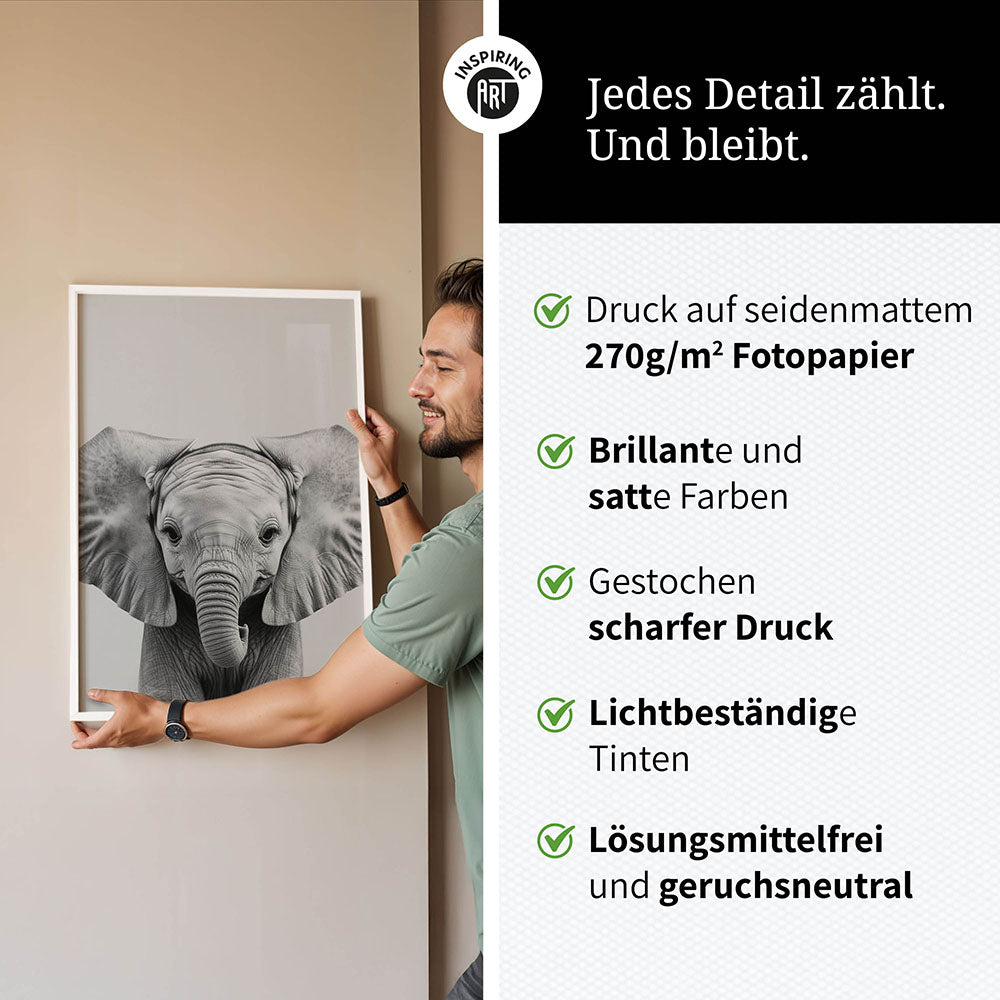 Poster: Tierporträt Elefant "Kaya" in Schwarz-Weiß
