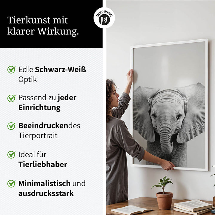 Poster: Tierporträt Elefant "Kaya" in Schwarz-Weiß
