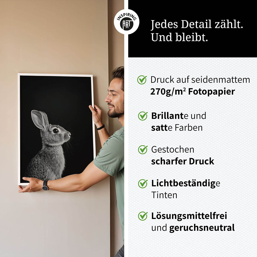 Poster: Tierporträt Hase "Willow" in Schwarz-Weiß