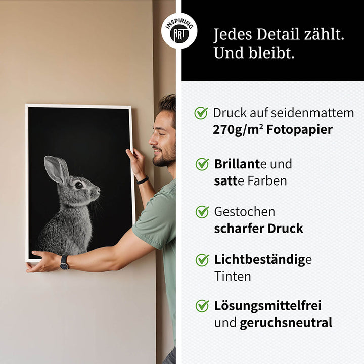Poster: Tierporträt Hase "Willow" in Schwarz-Weiß