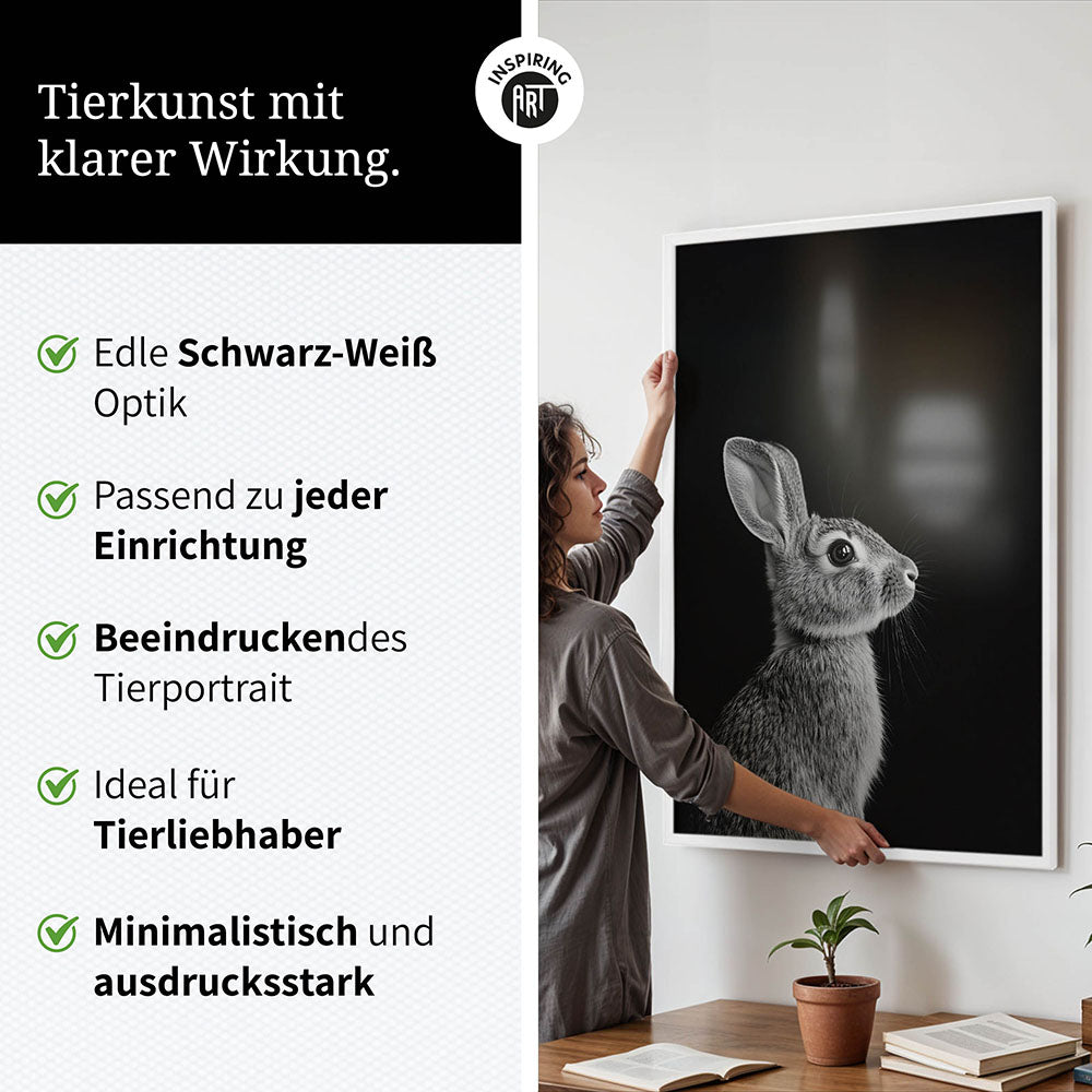 Poster: Tierporträt Hase "Willow" in Schwarz-Weiß