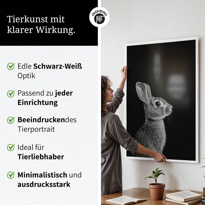 Poster: Tierporträt Hase "Willow" in Schwarz-Weiß