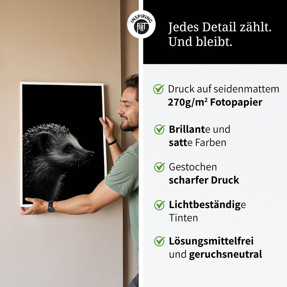 Poster: Tierporträt Igel "Nox" in Schwarz-Weiß