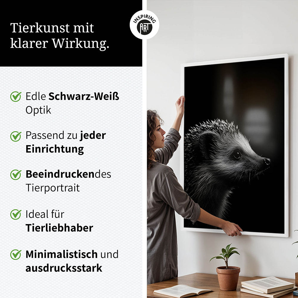 Poster: Tierporträt Igel "Nox" in Schwarz-Weiß