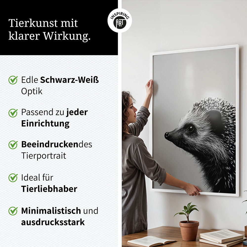 Poster: Tierporträt Igel "Fips" in Schwarz-Weiß