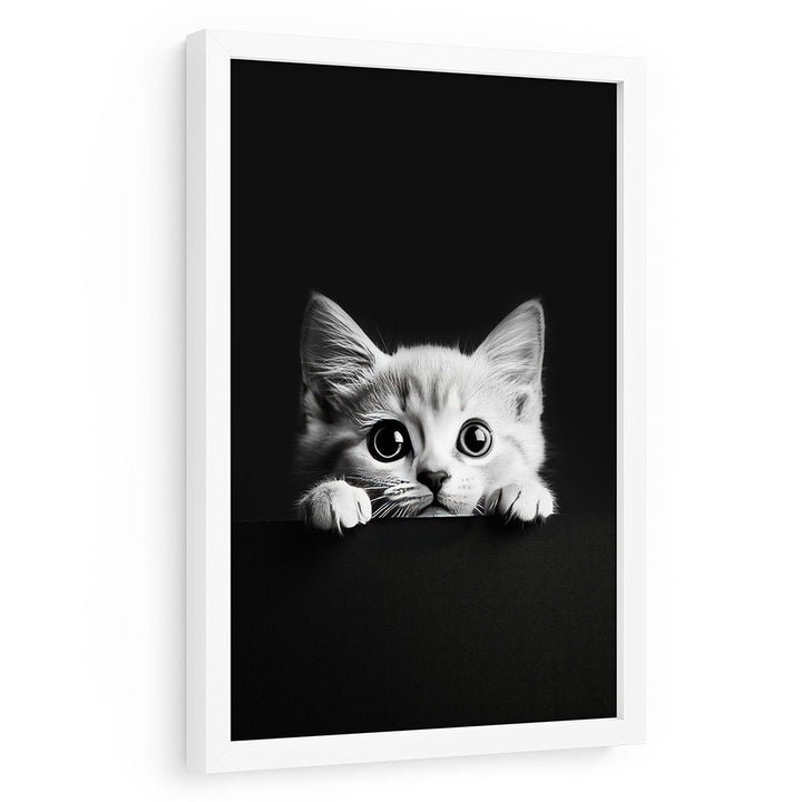 Poster Tierbild mit Rahmen Katze Schwarz Weiß