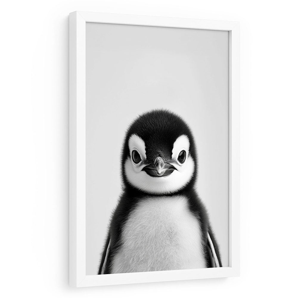 Poster mit Rahmen Pinguinbaby Schwarz Weiß