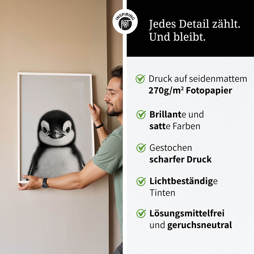 Poster: Tierporträt Pinguin "Flake" in Schwarz-Weiß