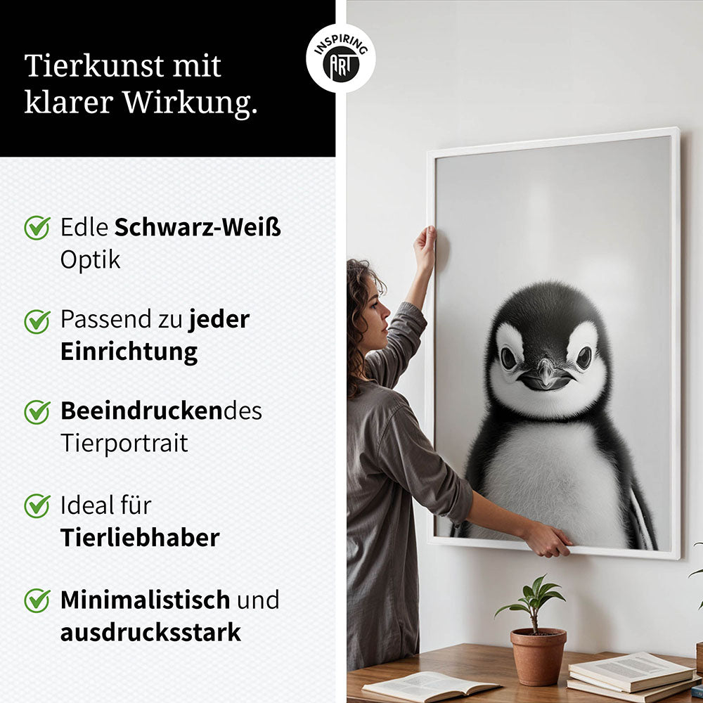 Poster: Tierporträt Pinguin "Flake" in Schwarz-Weiß
