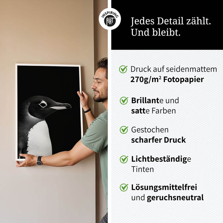 Poster: Tierporträt Pinguin "Nuka" in Schwarz-Weiß