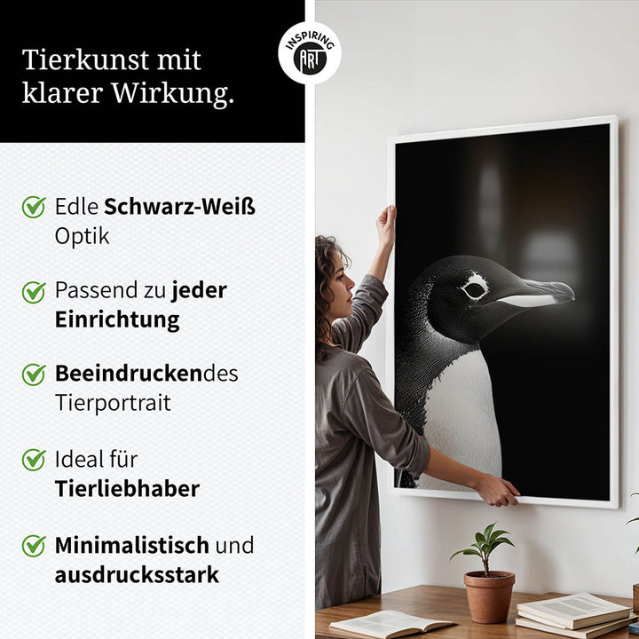 Poster: Tierporträt Pinguin "Nuka" in Schwarz-Weiß