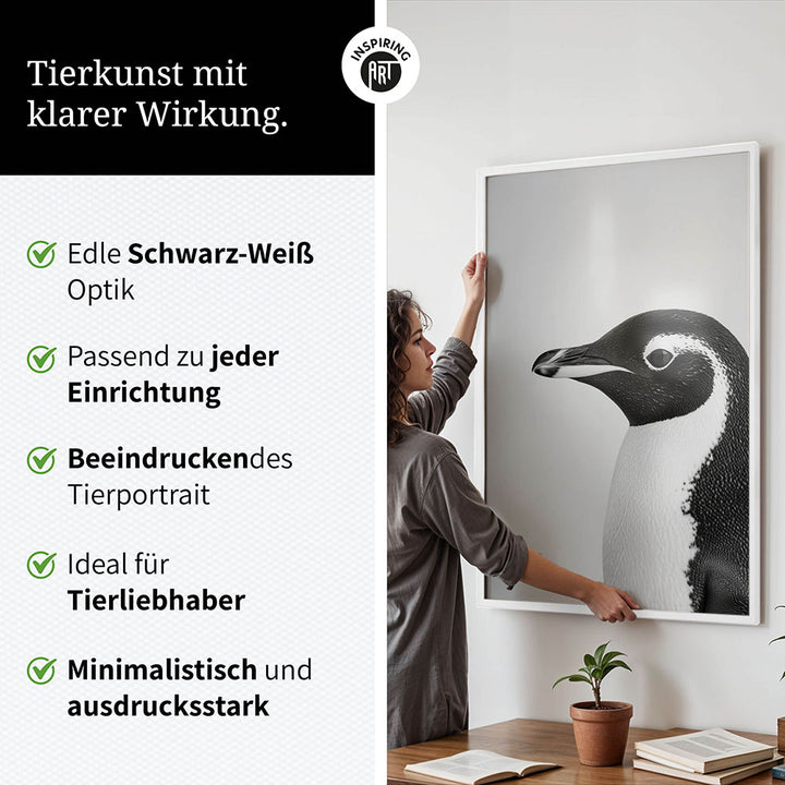 Poster: Tierporträt Pinguin "Marble" in Schwarz-Weiß