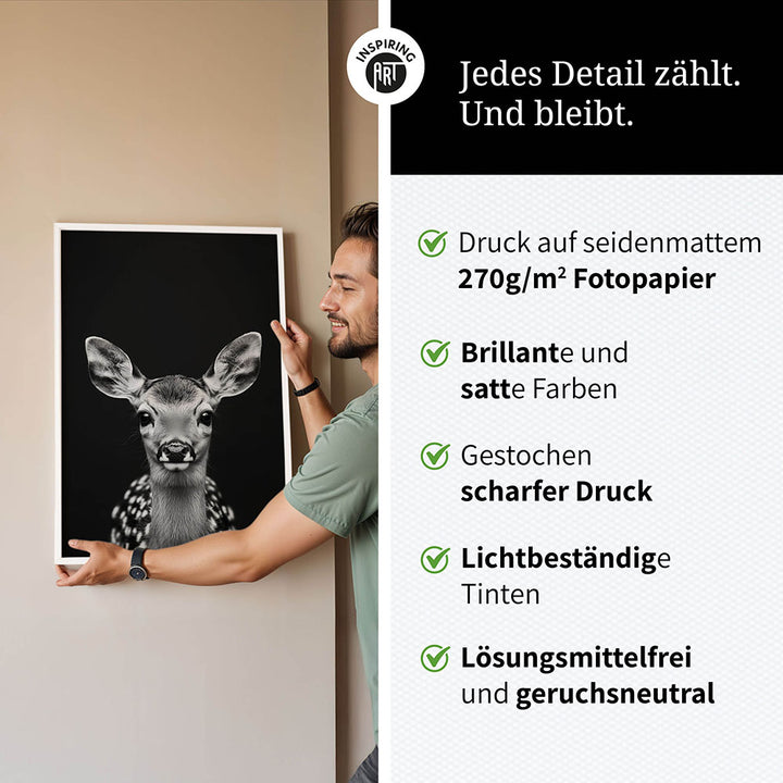 Poster: Tierporträt Reh "Dawn" in Schwarz-Weiß