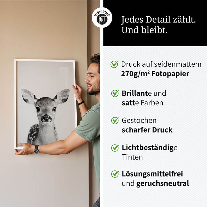 Poster: Tierporträt Reh "Hazel" in Schwarz-Weiß