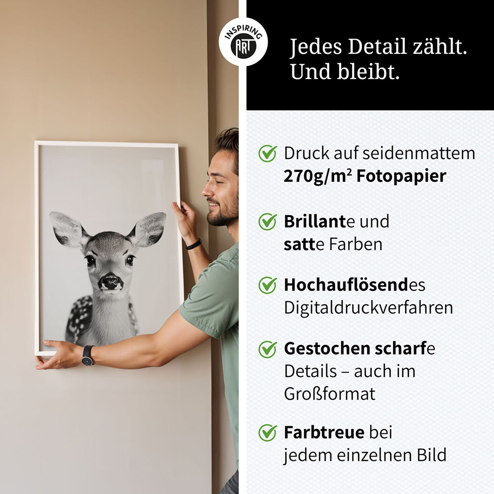 Poster: Tierporträt Reh "Hazel" in Schwarz-Weiß