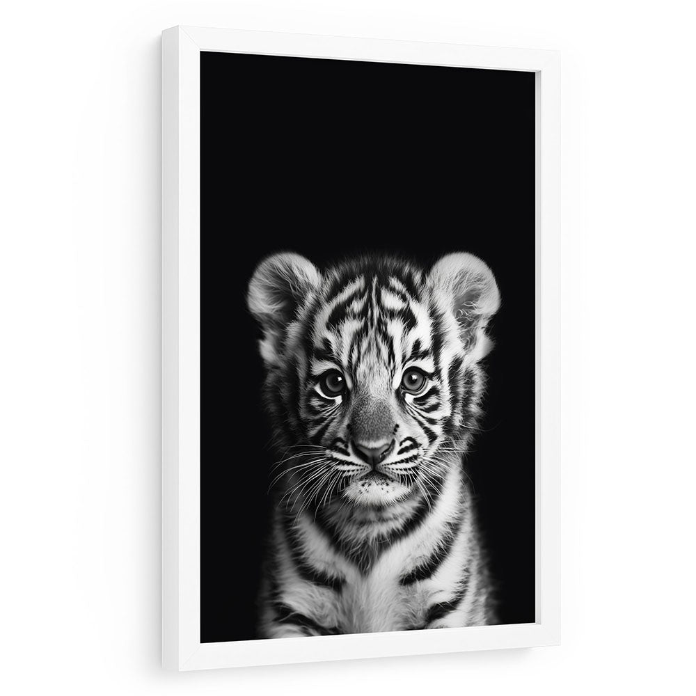 Poster mit Rahmen Tigerbaby Schwarz Weiß