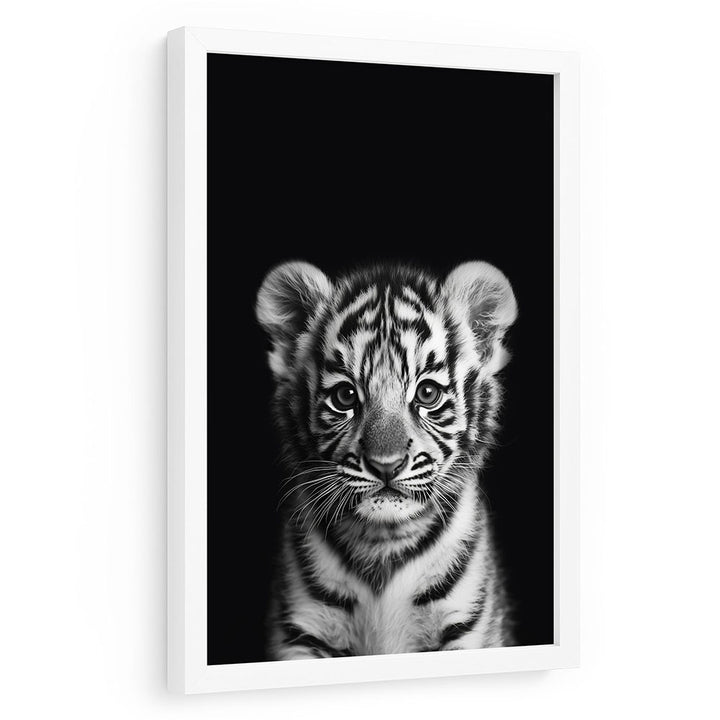 Poster mit Rahmen Tigerbaby Schwarz Weiß