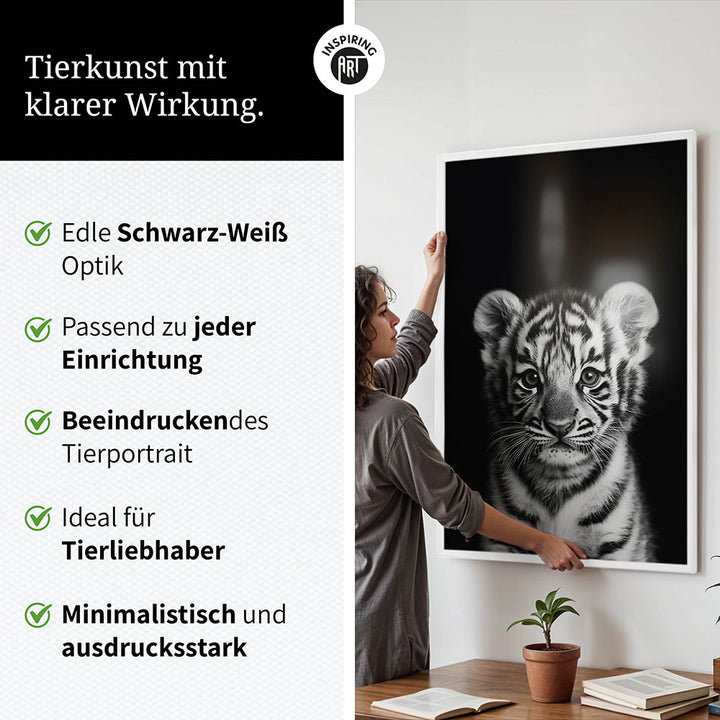 Poster: Tierporträt junger Tiger "Zuko" in Schwarz-Weiß